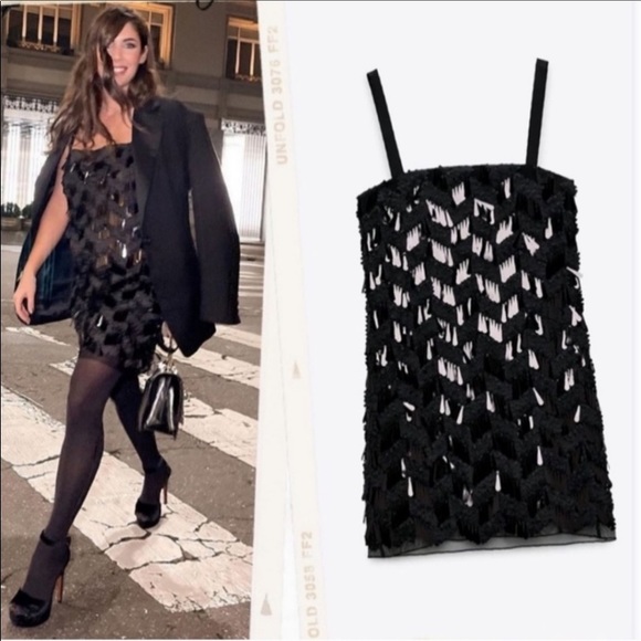 Zara Black Sequins Dress Bloggers Fave Size Medium NWT - Picture 2 of 11